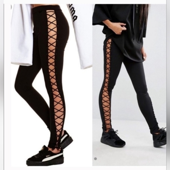 Puma Fenty Pants - Fenty Puma Black Lace-Up Leggings Size M